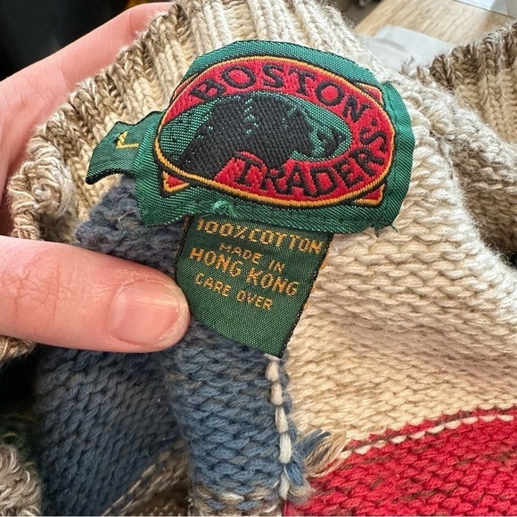 boston traders vintage geometric grandpa button down knit cardigan sweater - Picture 2 of 8